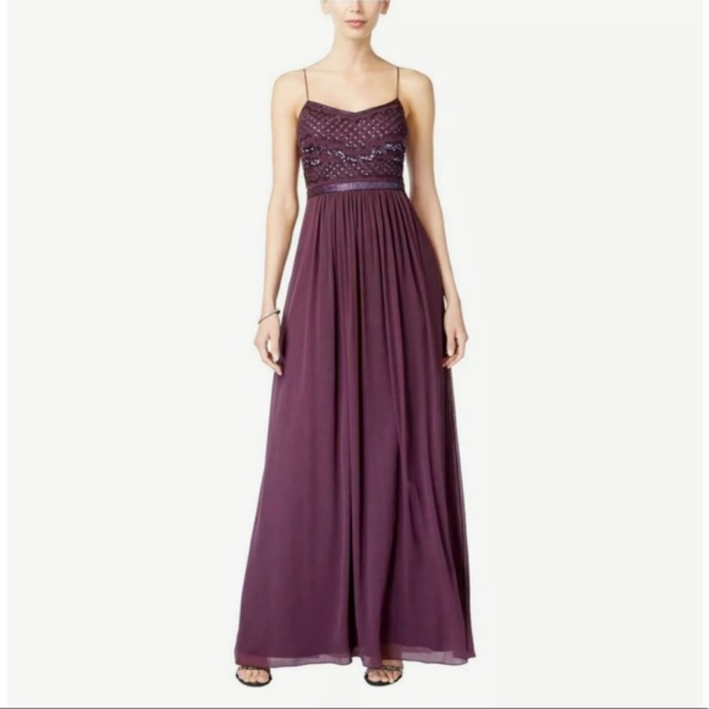 Adrianna Papell Sequin Beaded Chiffon Gown Dress